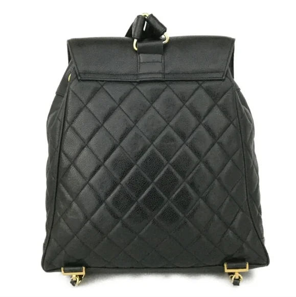 CHANEL Quilted Matelasse CC Logo Caviar Skin Chain Backpack Black - Picture 4 of 11